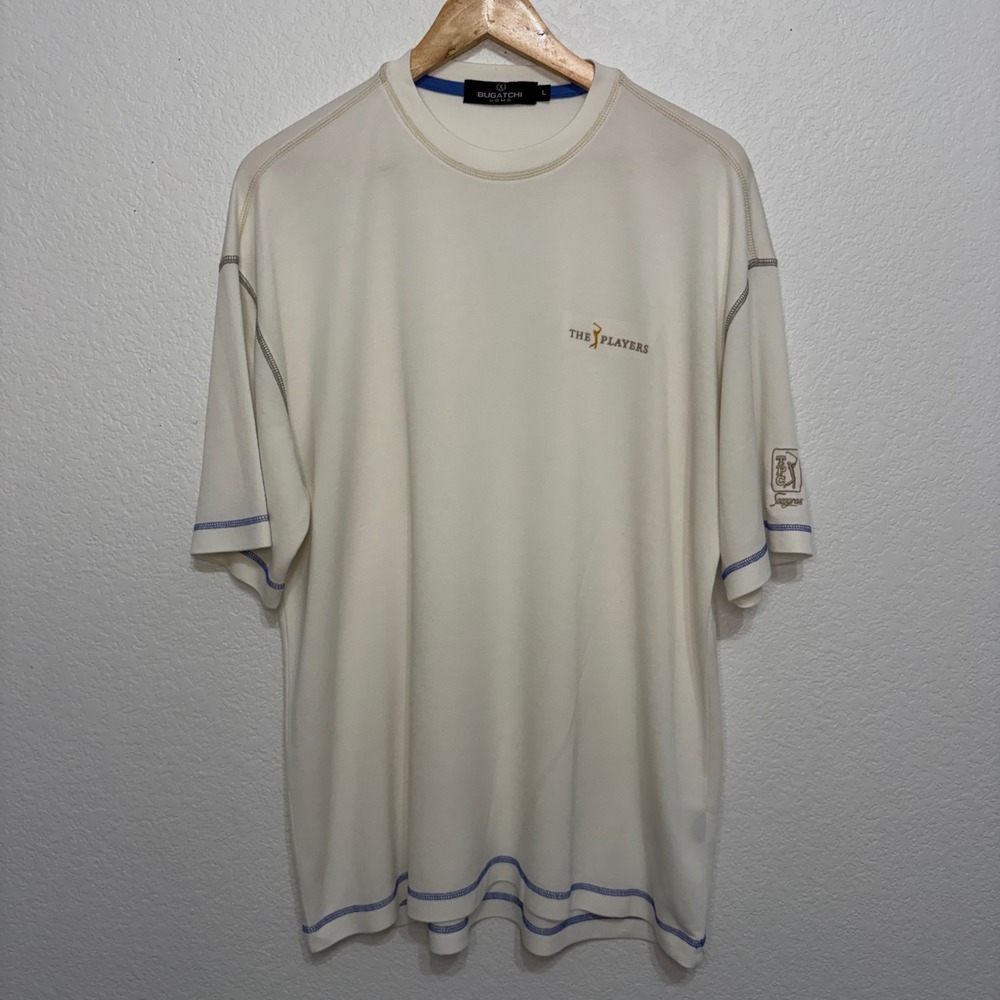 Bugatchi Uomo Mens Large Cream TPC Sawgrass THE PLAYERS Golf T-Shirt Off White